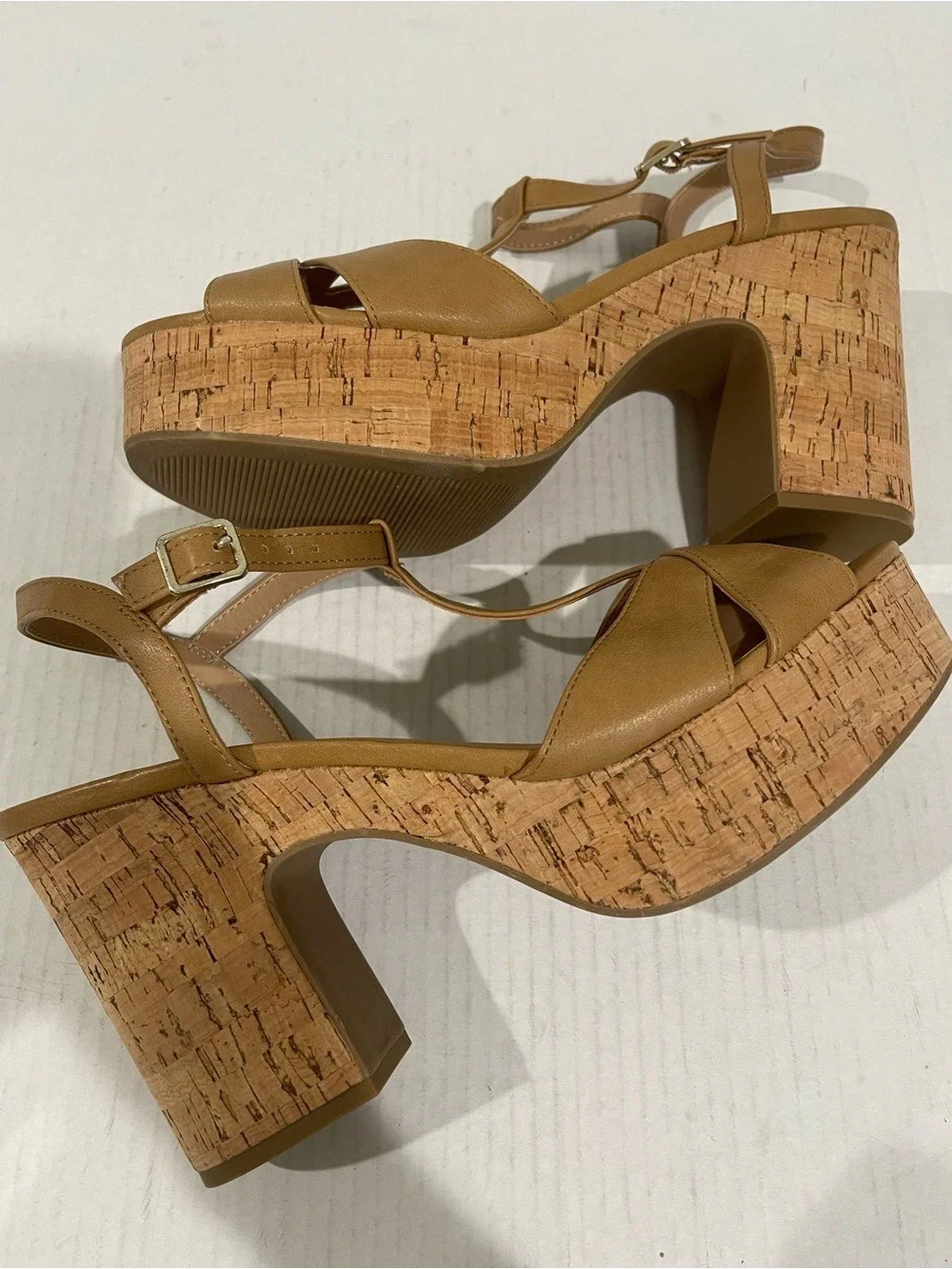 Women’s Sun + Stone Tan Cork Platform Sandals Size 11 US!